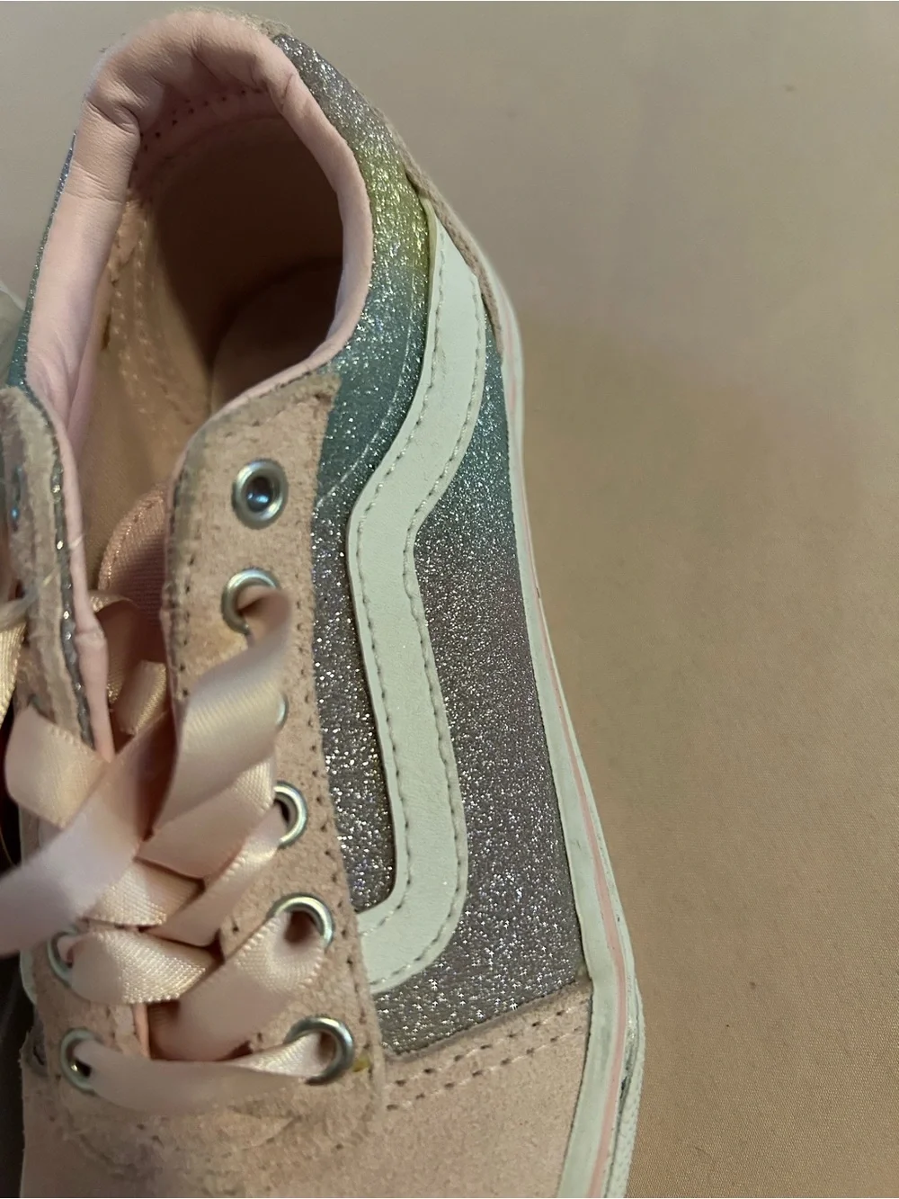 Vans Kids Pink and Iridescent Glitter Low-Top Sneakers